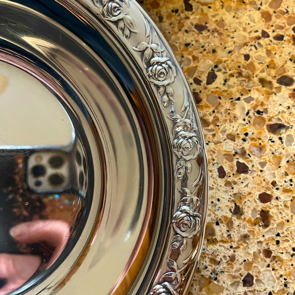 Two 6 1/2” Reed & Barton Classic Rose Silver Plated Candy Bowls